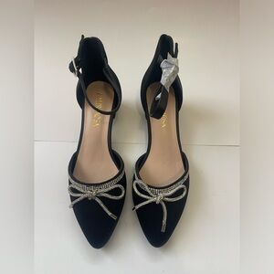 Elegant Black Kids Dress Shoes with Rhinestone Bow